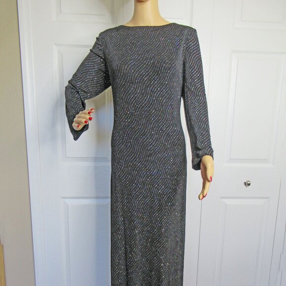 VTG Cache long black sparkly 38 - 40" bust dress, Low cut double drape back WOW! - Picture 9 of 15